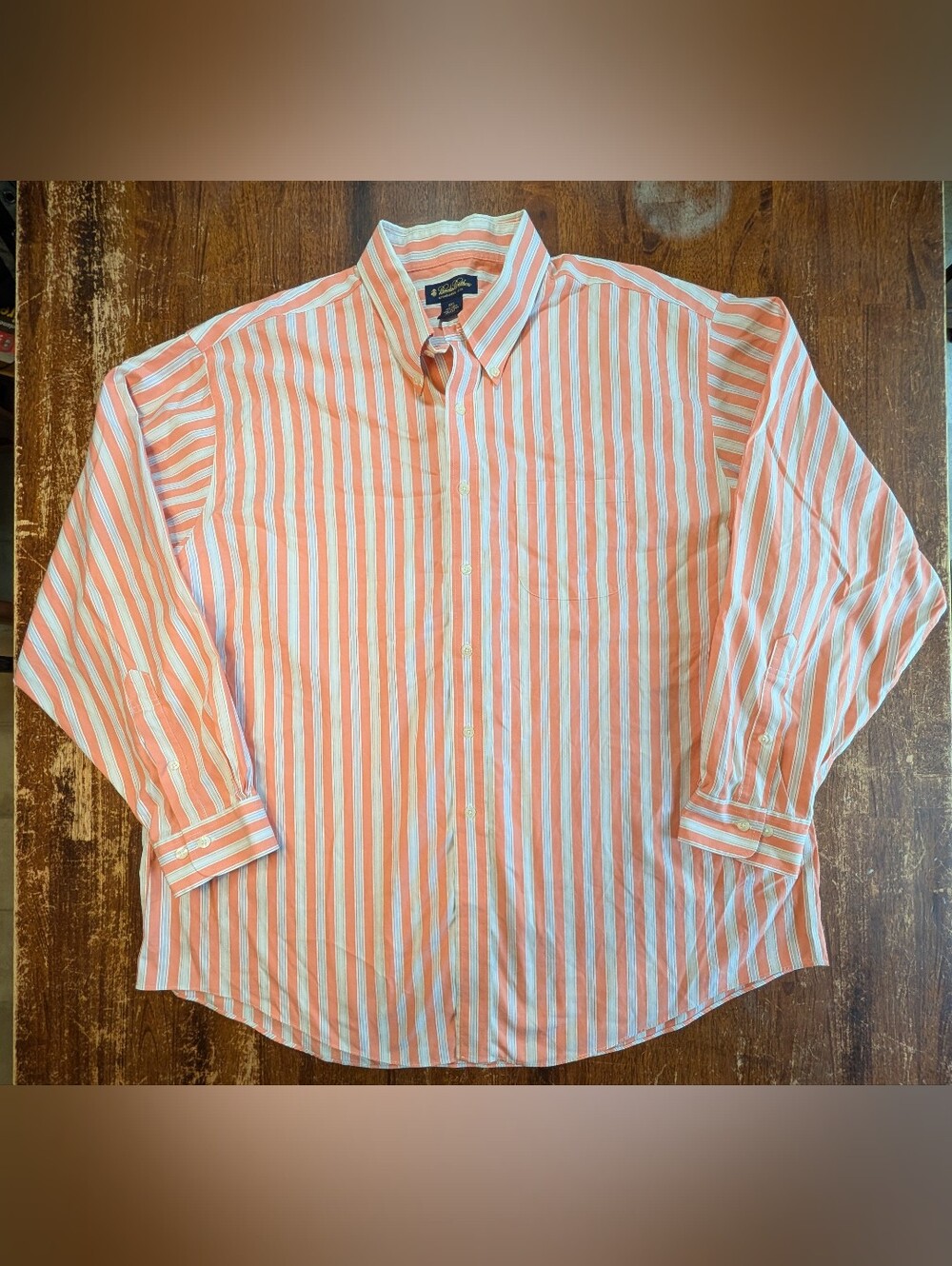 Brooks Brothers Striped Button Down Shirt Mens Big/Tall XXL Orange White Striped